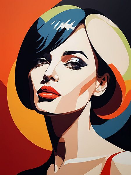 Pop Art Frau Porträt Abstrakte Geometrische Kunst von 1xMerch