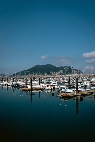 Port of Laredo, Spain, boats and mountains
