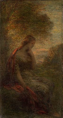 Jonge vrouw onder een boom bij zonsondergang, genaamd 'Herfst', Henri Fantin-Latour