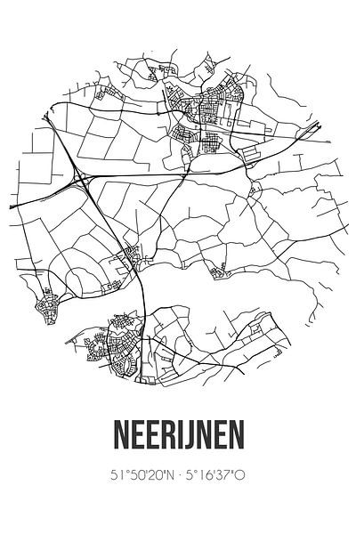 Neerijnen (Gelderland) | Map | Black and white by Prints of Place