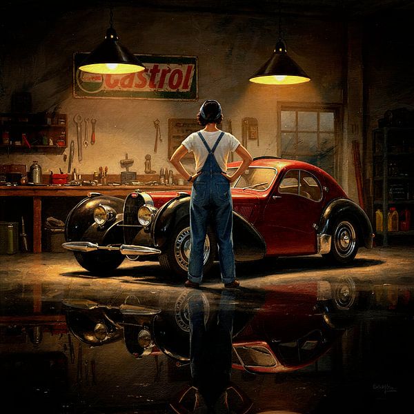 Tijdloze elegantie: 1938 Bugatti 57 C Atlantic Art van Jan Keteleer