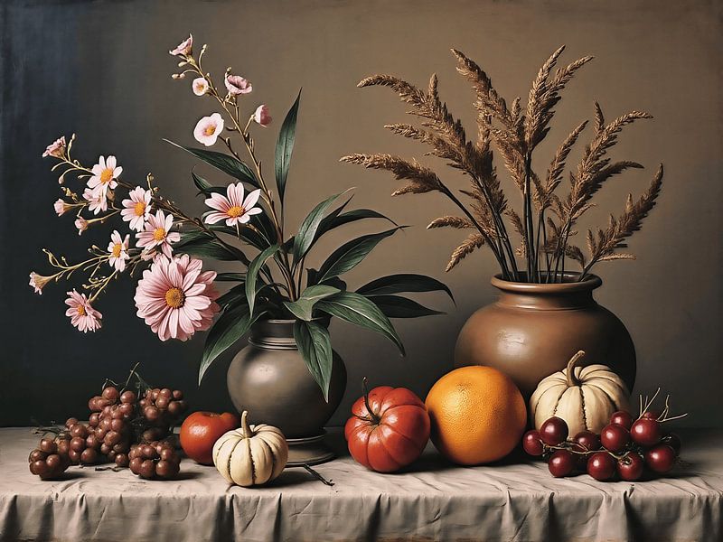 Stilleven met bloemen en pompoenen van The Photo Artist