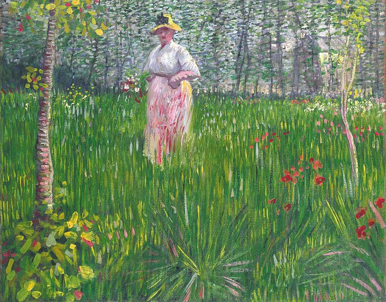 Eine Frau, die in einem Garten spazieren geht, Vincent van Gogh von Meisterhafte Meister