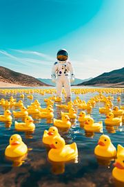 Astronaut between squeaky ducks in the water by Poster Art Shop