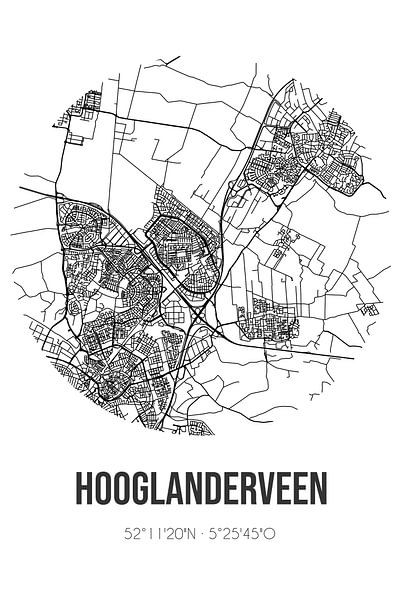 Hooglanderveen (Utrecht) | Map | Black and White by Prints of Place