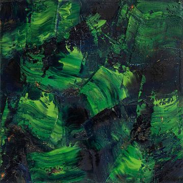 Abstract olieverf schilderij, natuur, mystiek, groen en zwart van BowiScapes abstract en digitale kunst