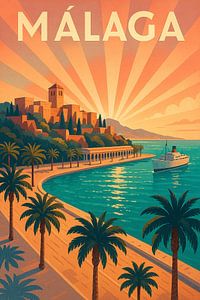 Málaga Art Deco Poster - Vintage Spanien Küste Wandkunst