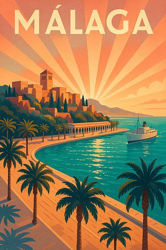 Málaga Art Deco Poster - Vintage Spanje Kust Muur Kunst