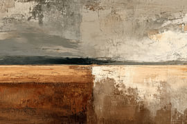 Verwitterter Horizont –  Elegantes Gemälde in Rostrot und Beige von Joriali Abstrakte Kunst