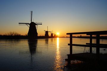Sonnenaufgang Kinderdijk Windmühlen