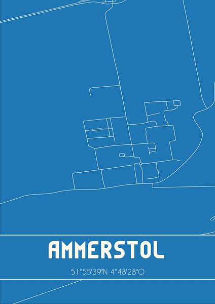 Blauwdruk | Landkaart | Ammerstol (Zuid-Holland) van Stad & Wand