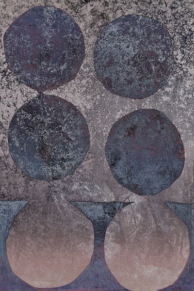 Modern abstract expressionisme. Minimalistische vormen in taupe, blauw, bruin, beige van Dina Dankers