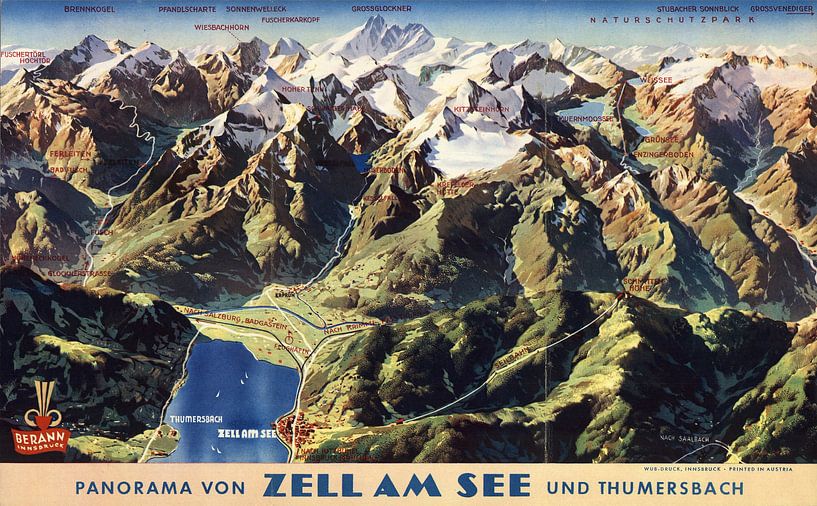 Panorama von Zell Am Zee und Thumersbach, Austria. van Meesterlijcke Meesters