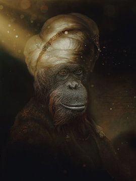 Orang-oetan in oosterse kleding van Ron Meijer Photo-Art