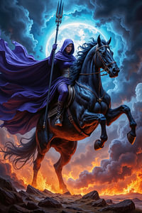 Dark Fantasy Décoration Murale: MORVESSA – La Chasseuse de Démons sur son Cheval Noir