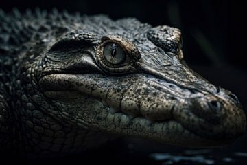 Portrait de crocodile Fond noir sur Digitale Schilderijen