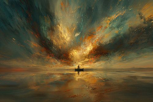 Impressionistische boot op woeste zee