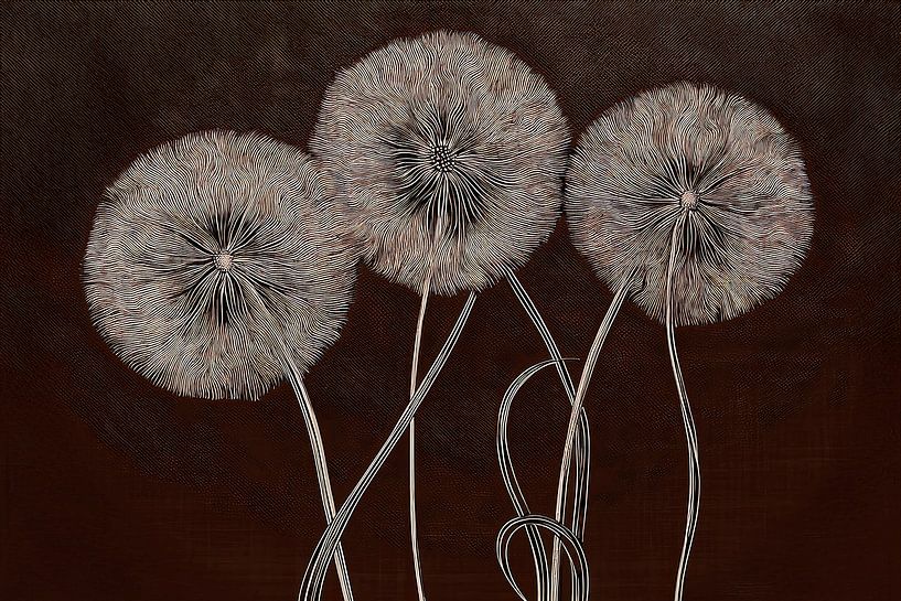 Mixed media art: Drie paardenbloem pluizen van Studio Pieternel