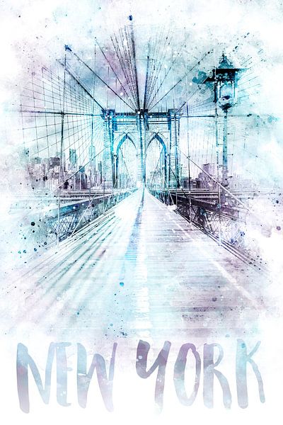 Art Moderne NYC Brooklyn Bridge Aquarelle par Melanie Viola