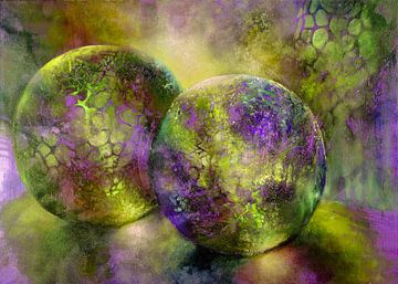 Small treasures - glass balls in the light with yellow and violet by Annette Schmucker