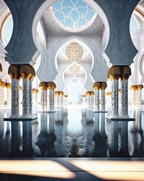 Moskee in het ochtendlicht van fernlichtsicht