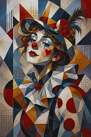 « Femme clown », une peinture cubiste. sur Galerie Hoppenbrouwers