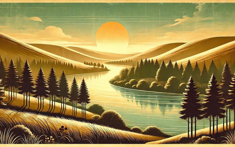 Vintage Fluss Morgenlicht Poster von Chromatic Fusion Studio