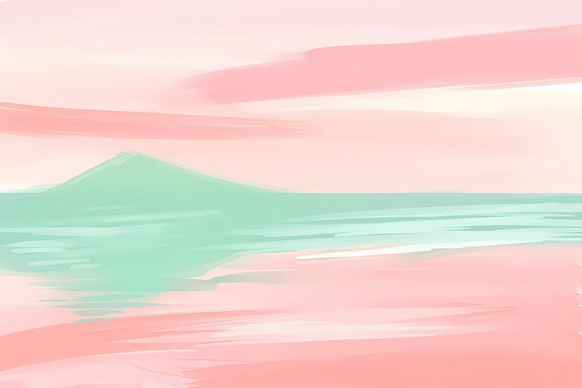 Abstract pastelkleurig berglandschap met water van Art & Soul Creations
