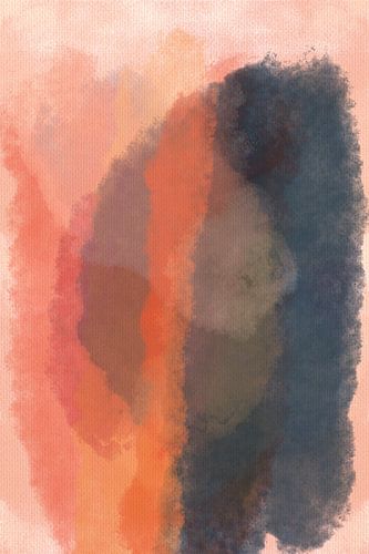 Expressieve aquarelvormen in roze, oranje en indigo