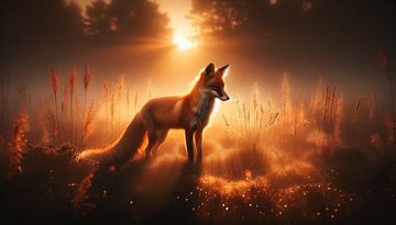 Magical morning: Fox in the golden morning mist by artefacti