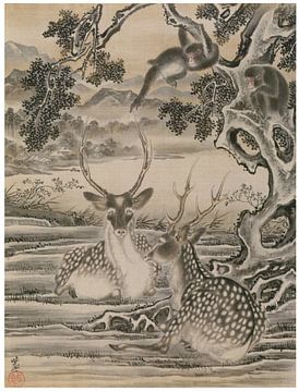 Kawanabe Kyōsai - Herten en apen van Peter Balan