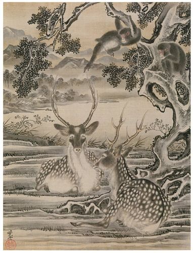 Kawanabe Kyōsai - Deer and Monkeys