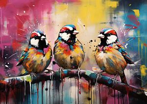 Abstrakte Spatzen Trio