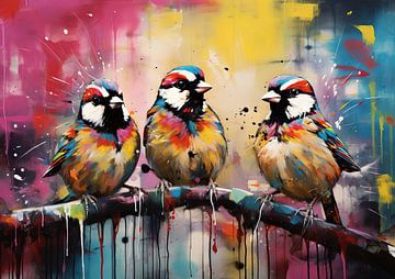 Abstract Sparrows Trio by Blikvanger Schilderijen