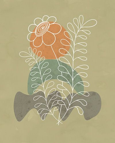 Minimalistisch design met een bloem en bladplanten