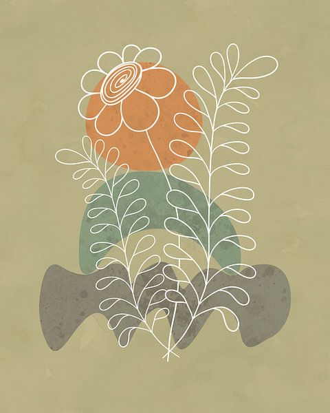 Minimalistisches Design mit einer Blume und Blattpflanzen von Tanja Udelhofen