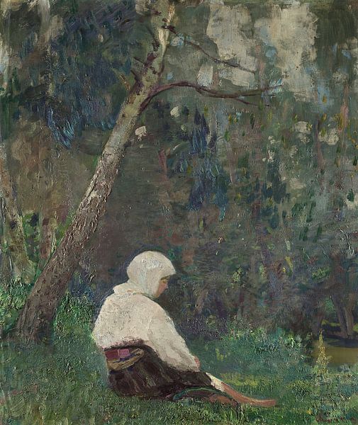 Arthur Verona,Boerenvrouw in landschap van finemasterpiece