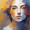 Abstract kleurrijk portret van vrouwengezicht van Maarten Zeehandelaar