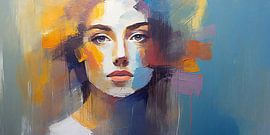 Portrait abstrait coloré d'un visage féminin sur Maarten Zeehandelaar