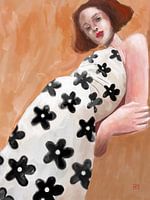 Bloemenvrouwtje, een stoer schilderij van een vrouw.
