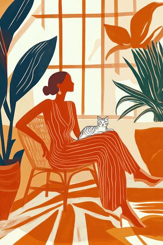 Woman with cat on lap