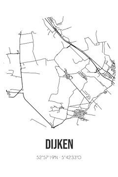 Dykes (Fryslan) | Carte | Noir et blanc sur Rezona