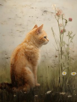 Rode Kater in Stille Weide van Emil Husstege