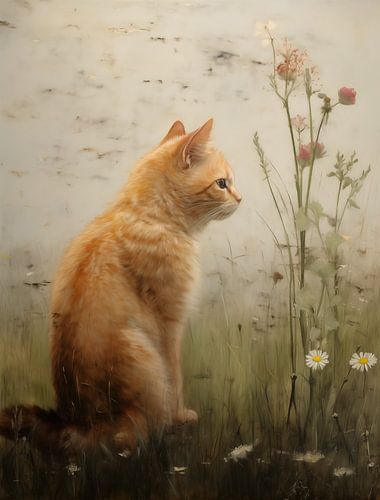 Rote Katze auf stiller Wiese