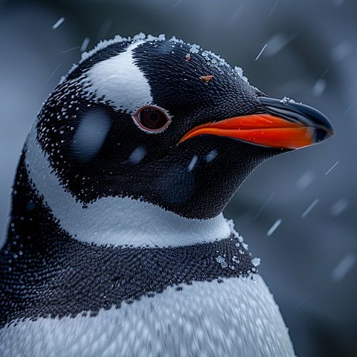 Close-up van een pinguïn in de sneeuw