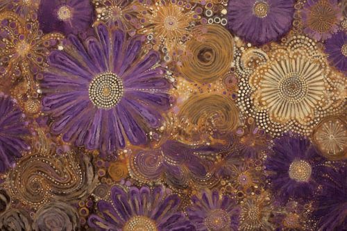 Purple and Gold Floral Composition