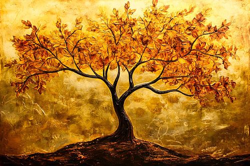 Arbre doré avec feuilles d'automne