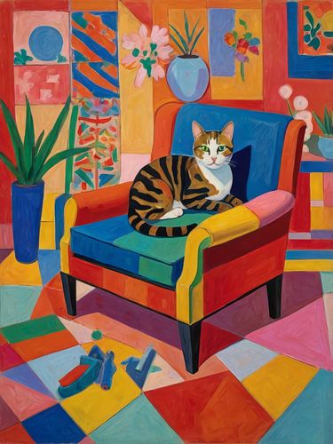Katze auf einem Stuhl Stil Henri Matisse