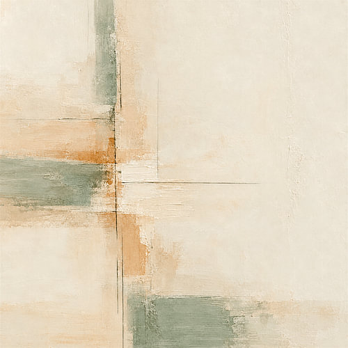 Œuvre d'art abstraite minimaliste dans les tons beige sable et vert sauge