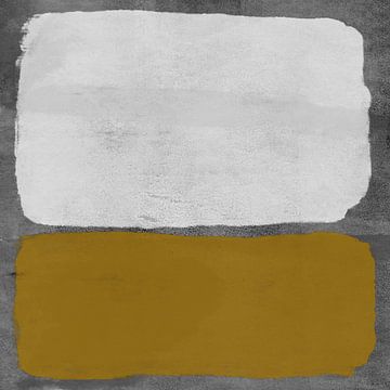 Modern abstract expressionisme. Wit en geel op grijs. van Dina Dankers